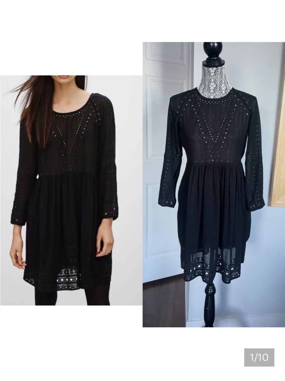 Aritzia Loisel Wilfred Bohemian Embroidered Eyelet Dress. XS. Black.